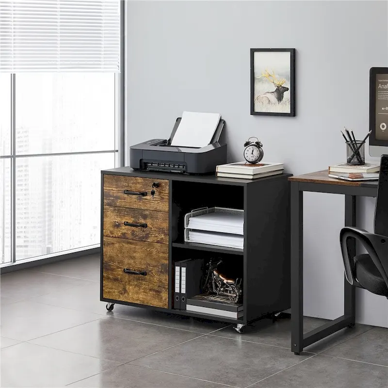 Rolling File Cabinet on with 3 Drawers and 2 Shelves