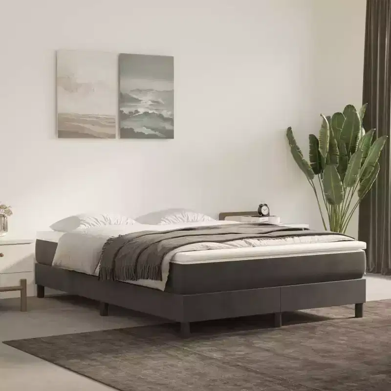 Bed Frame Dark grey Velvet (100% polyester), Plywood, Engineered Wood