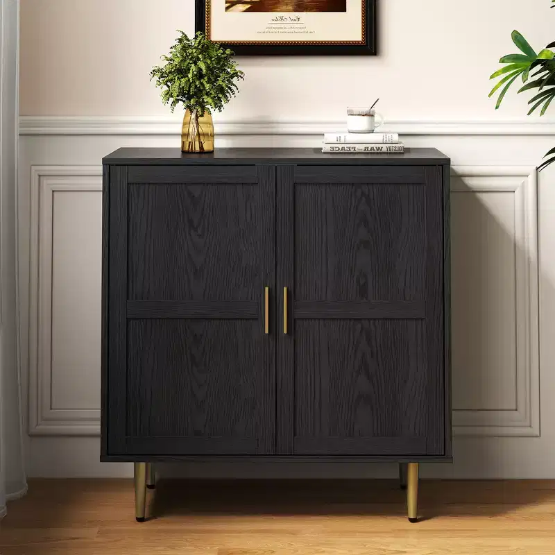 2-Door Storage Cabinet with Adjustable Shelves, White and Natural Wood, 32.87