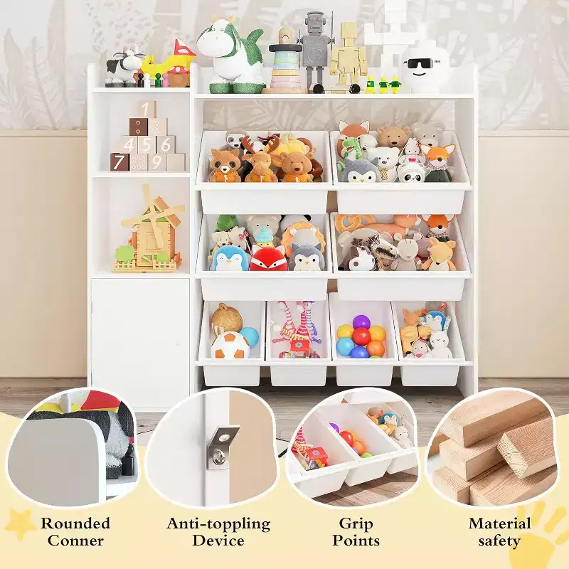 Kids Toy Storage Organizer with 8 Removable Bins and Bookshelf, Large Toy Box for Study Room, Bedroom, Kids Room, Classroom & Nursery
