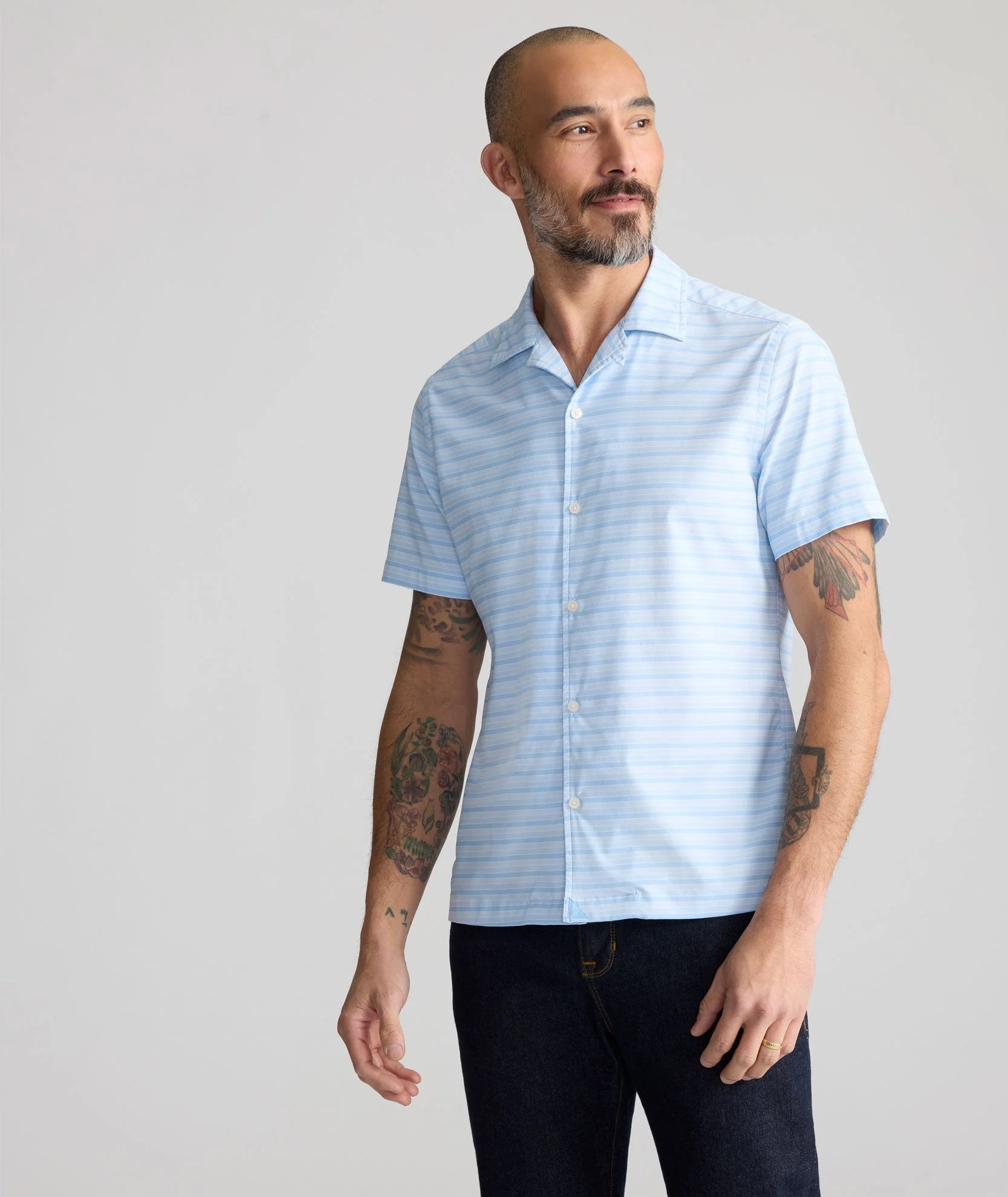 Camp Collar Short-Sleeve Stretch Nylon Shirt