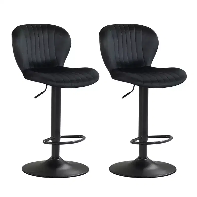 Costway Bar Stools Set of 2/4 with Velvet Upholstered Backrests Padded Seats Metal Footrests Black/Gray + Black