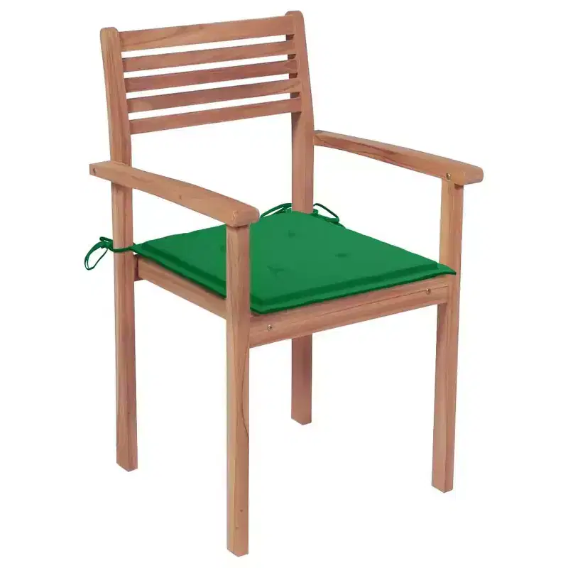 vidaXL Set of 4 Solid Teak Wood Patio Chairs with Green Cushions - Versatile Outdoor Furniture - Finely Sanded and Weather-Resistant