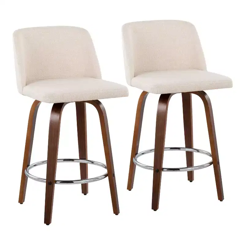 Set of 2 Upholstered Counter Height Swivel Barstools with Footrest, 25.5