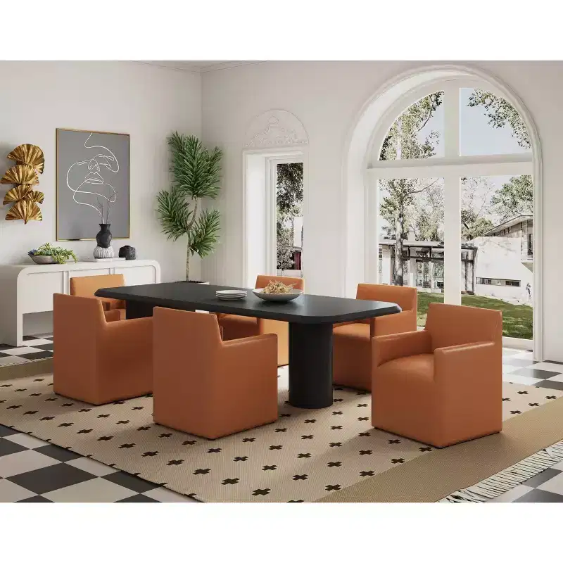 Modern Square Faux Leather Dining Armchairs