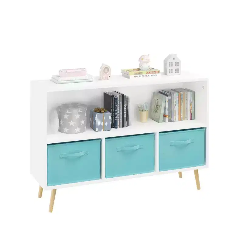 2-Tier Kids Bookcase Toy Organizer Storage Cabinet Display Rack with 3 Drawers,Pink/Gray/Blue