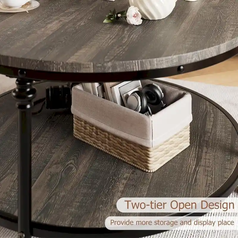 Round Coffee Table with 2-Tier Shelf, 30.31