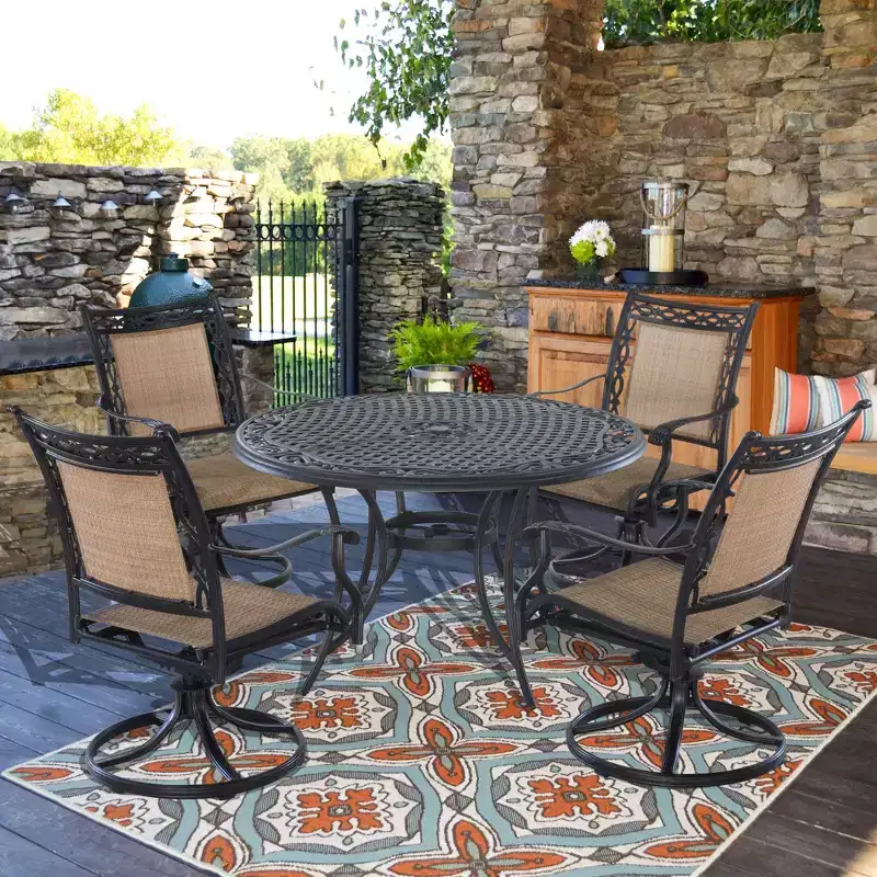 CLIHOME 5-Piece Outdoor Aluminum Dining Set With 4 360 Rotation Chairs & 1 48 Round Woven Dining Table With Umbrella Hole