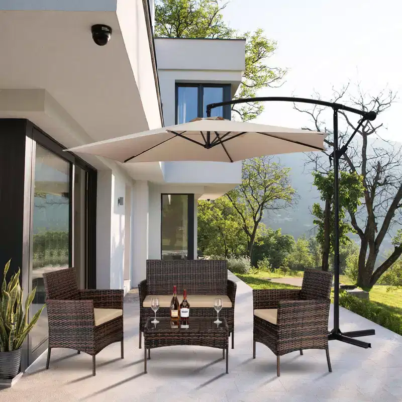 Karl Home 4-Piece Wicker Patio Conversation Set with Beige Cushions