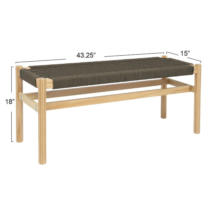 Fernway Solid Wood and Woven Rope Entryway Bench - 43.3L x 15.0W x 18.0H