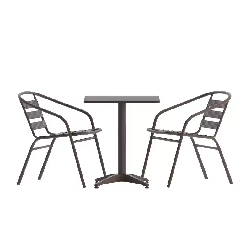 Emma and Oliver 27.5'' Square Aluminum Indoor-Outdoor Table Set with 2 Slat Back Chairs