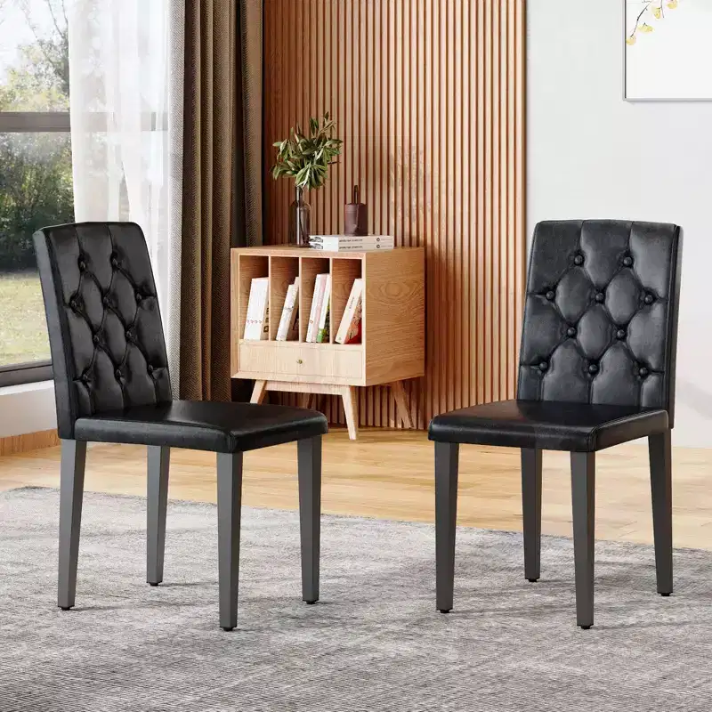 TUYOHW Armless Dining Chairs,Faux Leather Upholstered Kitchen Chairs with Adjustable Anti Slip Feet,Metal Dininig Room Chairs
