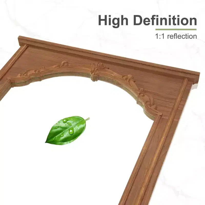 Solid Wood Full-Length Mirror with Cherry Blossom Carving - 180x90x4cm (Stand Not Included)