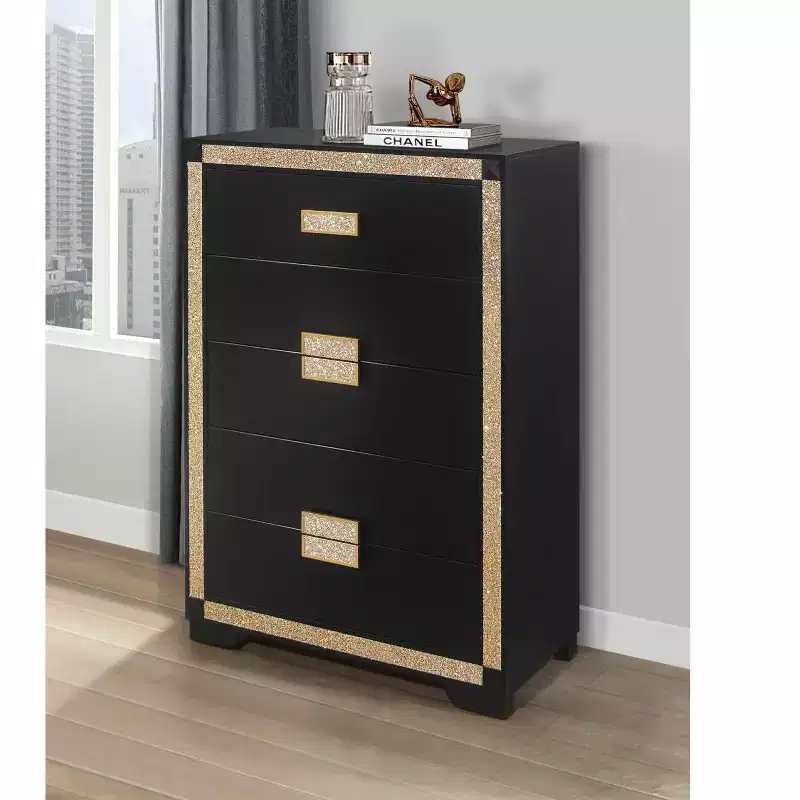 HomeStock 20.25 in.H Chip Board Horizontal Dressers with 4 - Drawers in Black