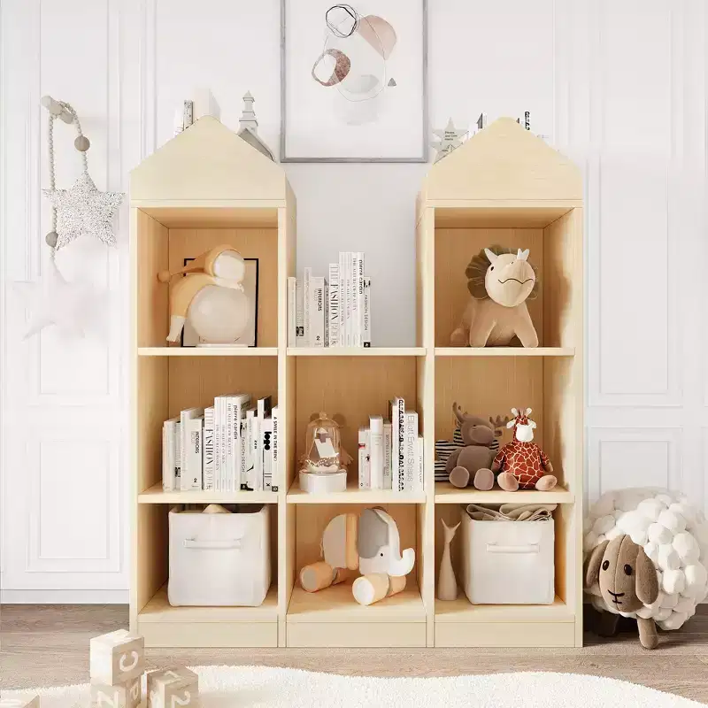 COZONY 8 Cubby Kids Bookshelf, Wooden Toy Storage Organizer, with Roof Design for Playroom Nursery