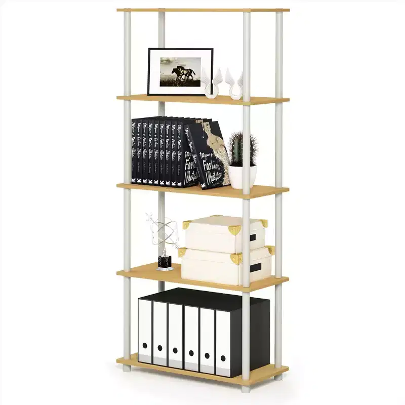 5-Tier Tall Decorative Bookshelf Open Multipurpose Shelves Display Rack, Beech/White