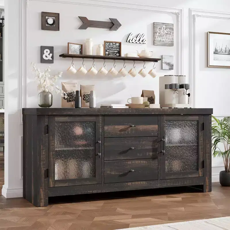 54 Buffet Cabinet, Freestanding Sideboard Storage Cabinet for Kitchen, Dining Room and Living Room, Rustic Finish