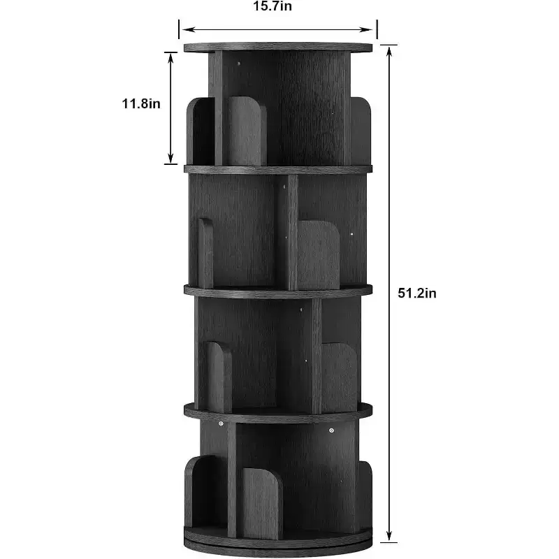 360 Degree Rotating Bookcase,4 Tier White Wooden Bookcase,51.2 Inch,Floor Standing Small Corner Storage Shelf,Bedroom,Living Room