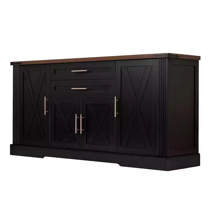 MDF Farmhouse Storage Cabinet with Barn Doors & Drawers 63''W x 32''H