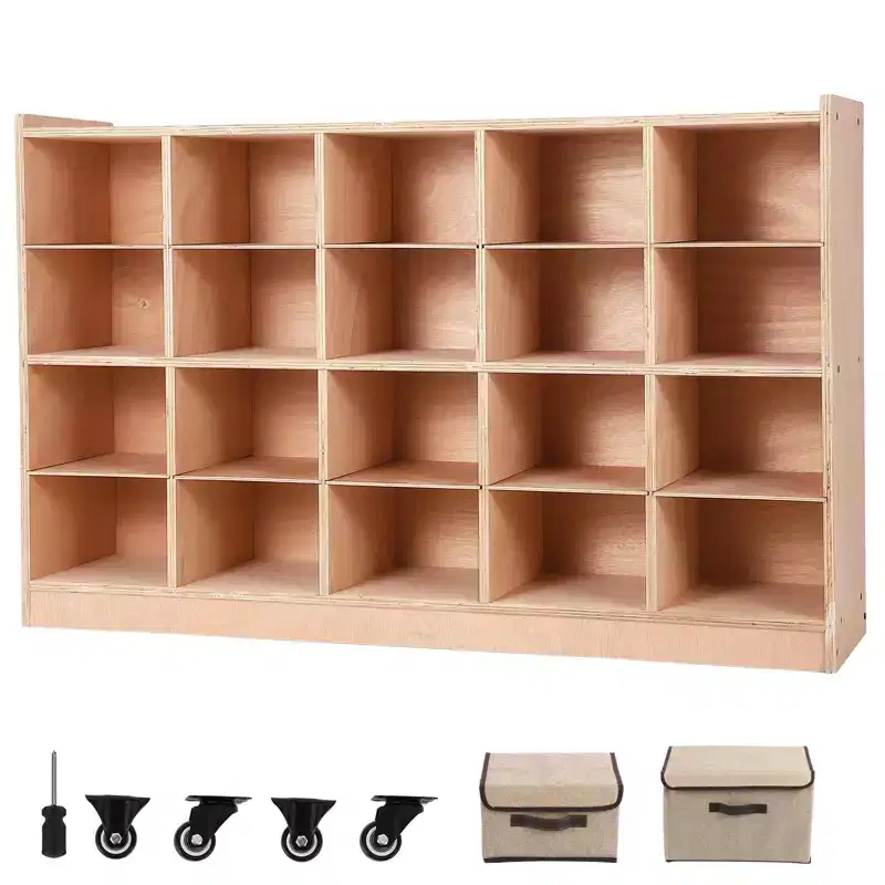 20-Cubby Storage Cabinet with Casters, Mobile Organizer with Anti-Tip Safety for Classroom and Home