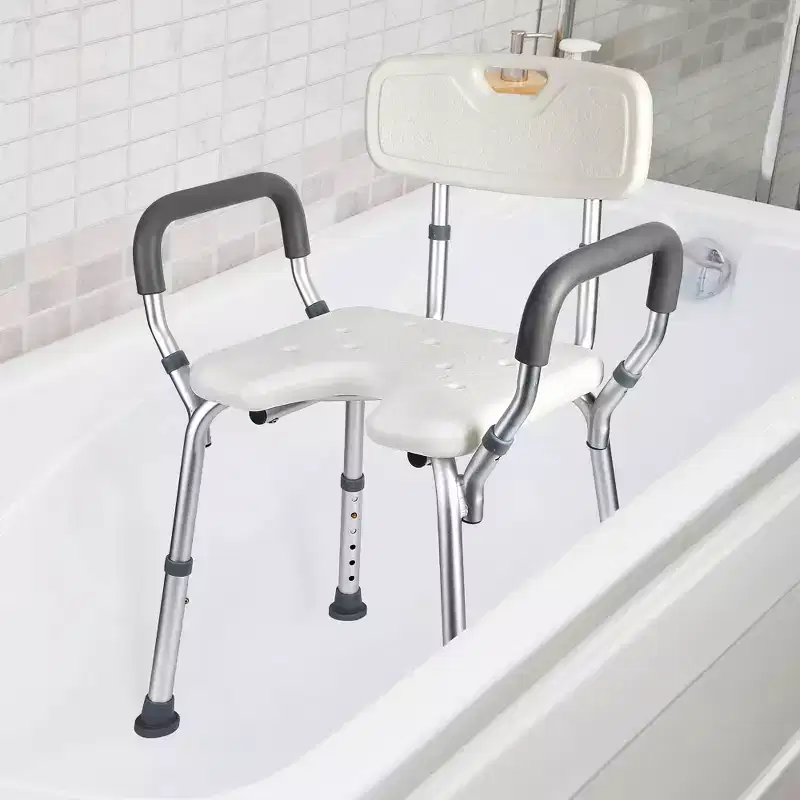 U-Shaped Shower Chair with Backrest, Adjustable Height, Shower Chair with 350 Lb Capacity for Elderly and Disabled