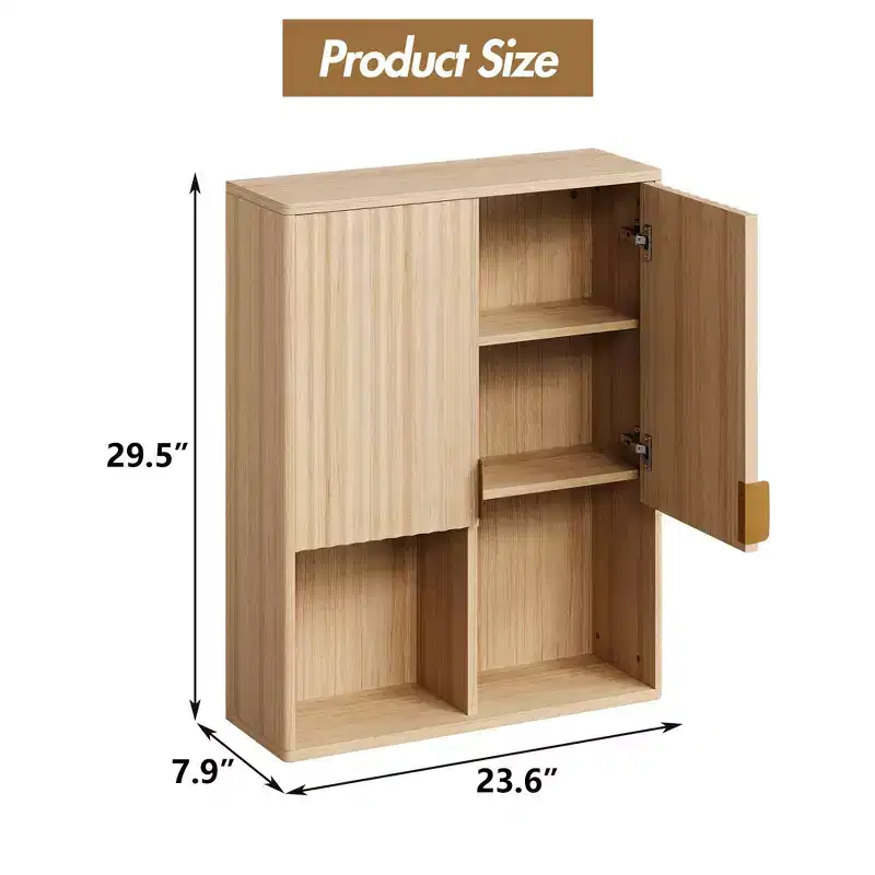 CuisinSmart Bathroom Cabinet Wall Mounted, Fluted Medicine Cabinet with 2 Doors, Adjustable Shelves & Open Storage, for Laundry Kitchen Living Room