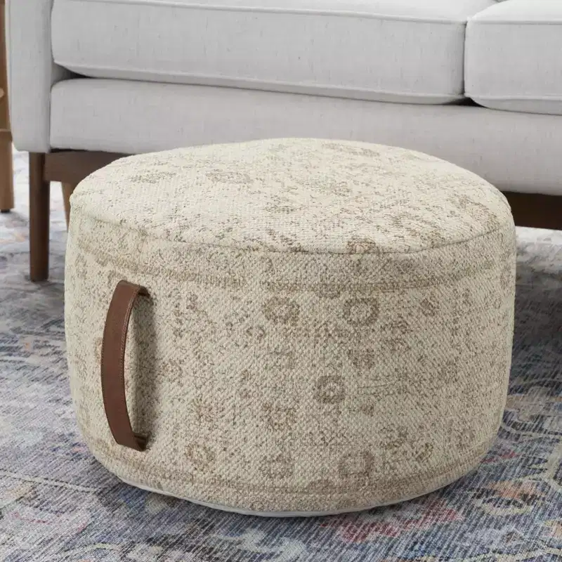 Nourison Handcrafted Vintage Floral 20 x 20 x 12 Indoor Drum Pouf with Handle