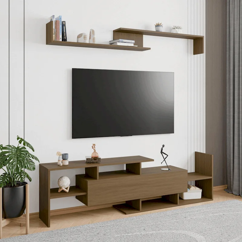 Surrey 60.2 2 Pc 1-Drawer Floating TV Stand Media Console with Open Shelves