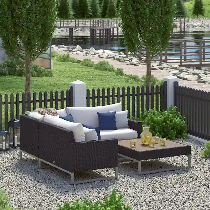 Milo Espresso 4 Piece Sunbrella Outdoor Patio Sectional with Table