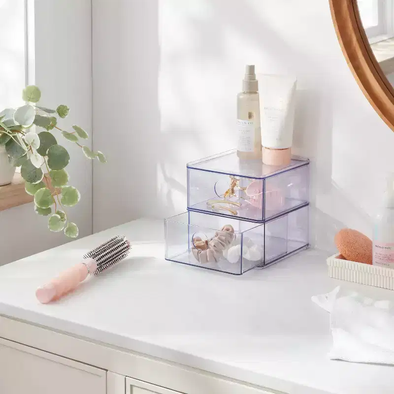 Clear Stackable Drawer Organizer with 2 Pull Drawers