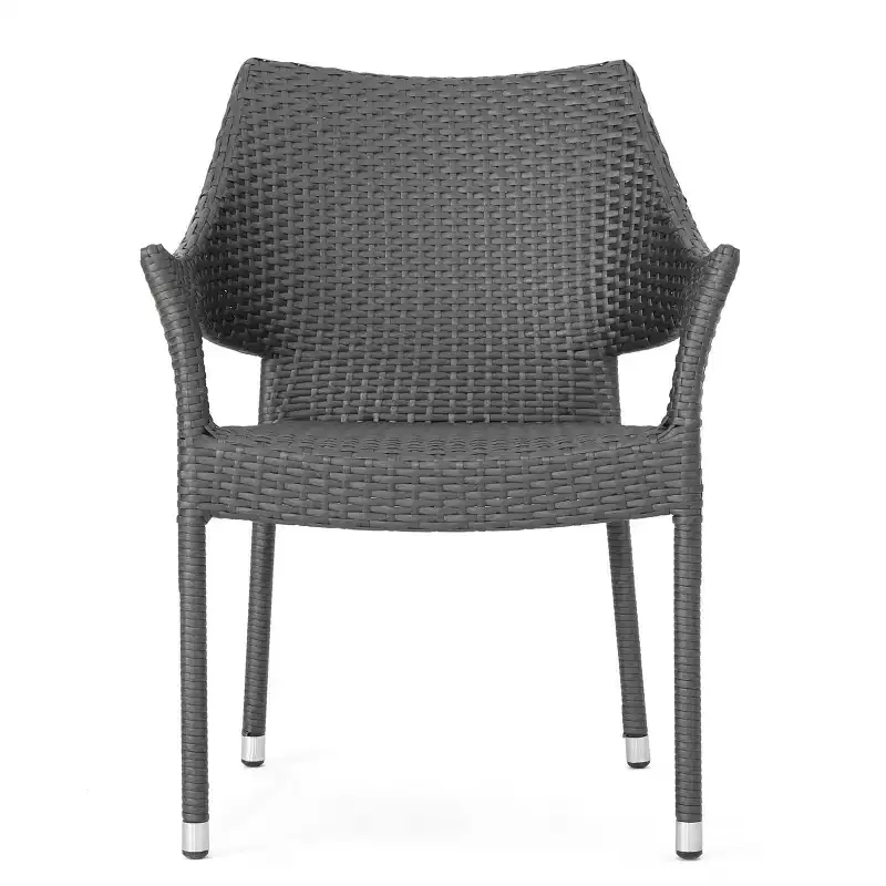 Gray PE Wicker Stackable Armchair 1 Piece Weather Resistant Space Saving for Patio