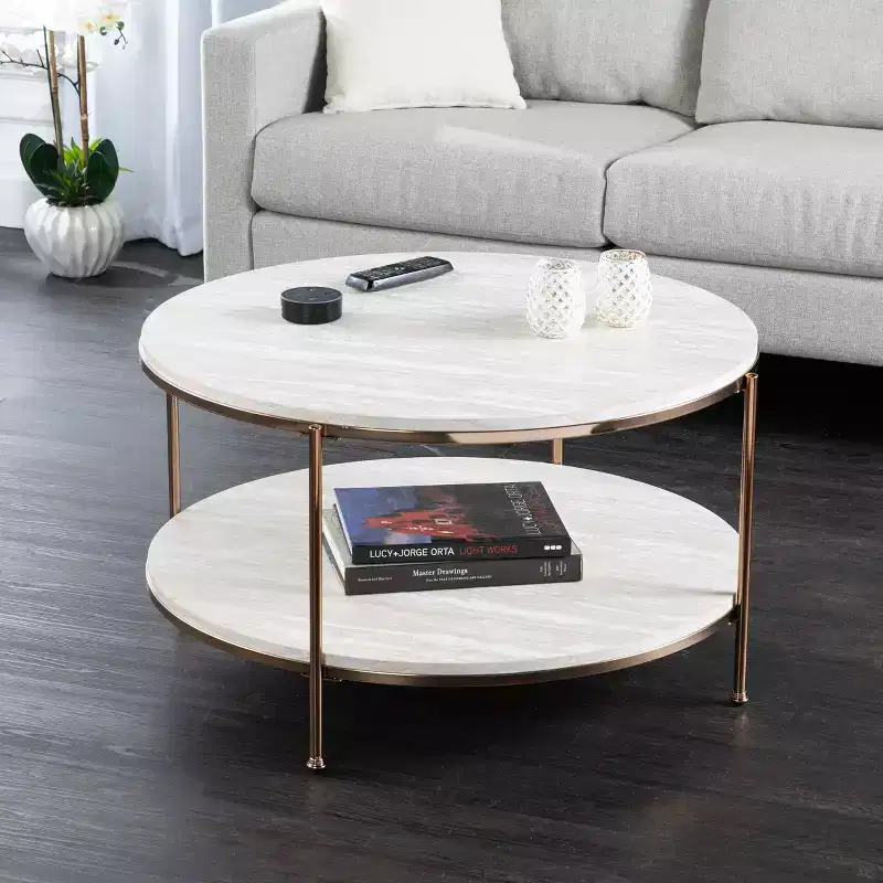 Silas Faux Stone Coffee Table - White - SEI