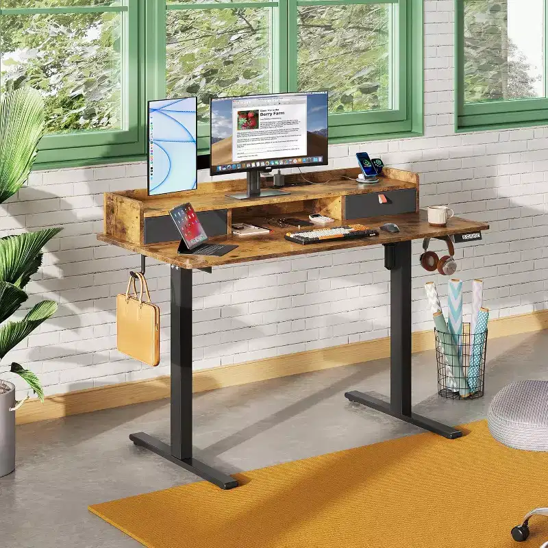 GALAXHERO 4824 Inch Electric Adjustable Standing Desk with Drawers for Home Office, Sit to Stand Desk with Storage Shelf