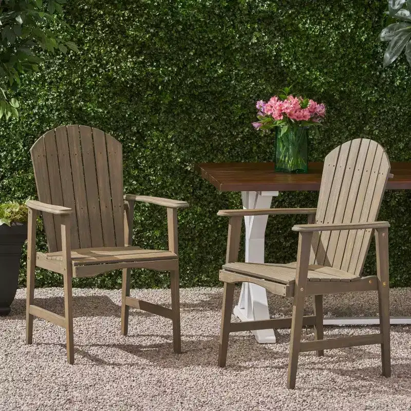 TUYOHW Acacia Wood Adirondack Dining Chairs Set of 2,Outdoor Weather Resistant Patio Chairs,300lb Capacity