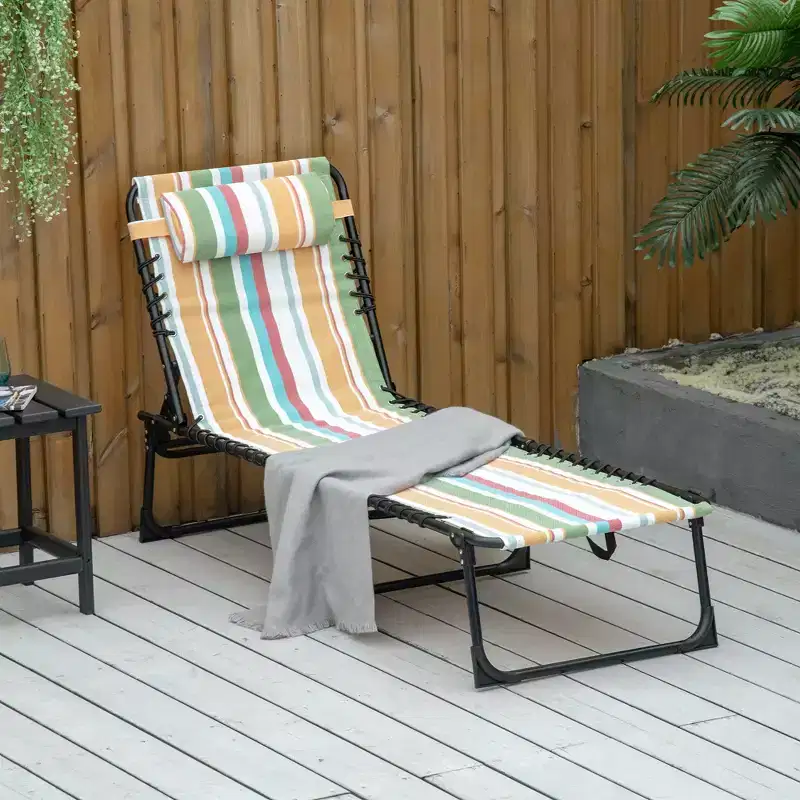 Foldable Chaise Lounge, 3-Position Reclining Back, Portable design and Breathable Mesh for Poolside, Camping