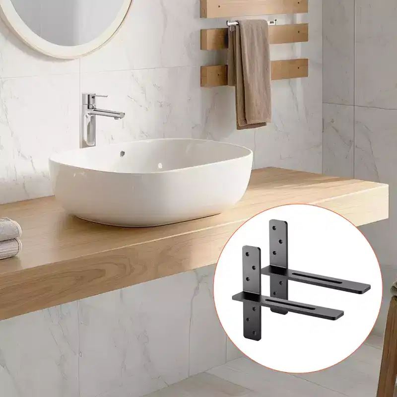Black Steel T-Shape Floating Shelf Brackets, Heavy Duty, Set of 2