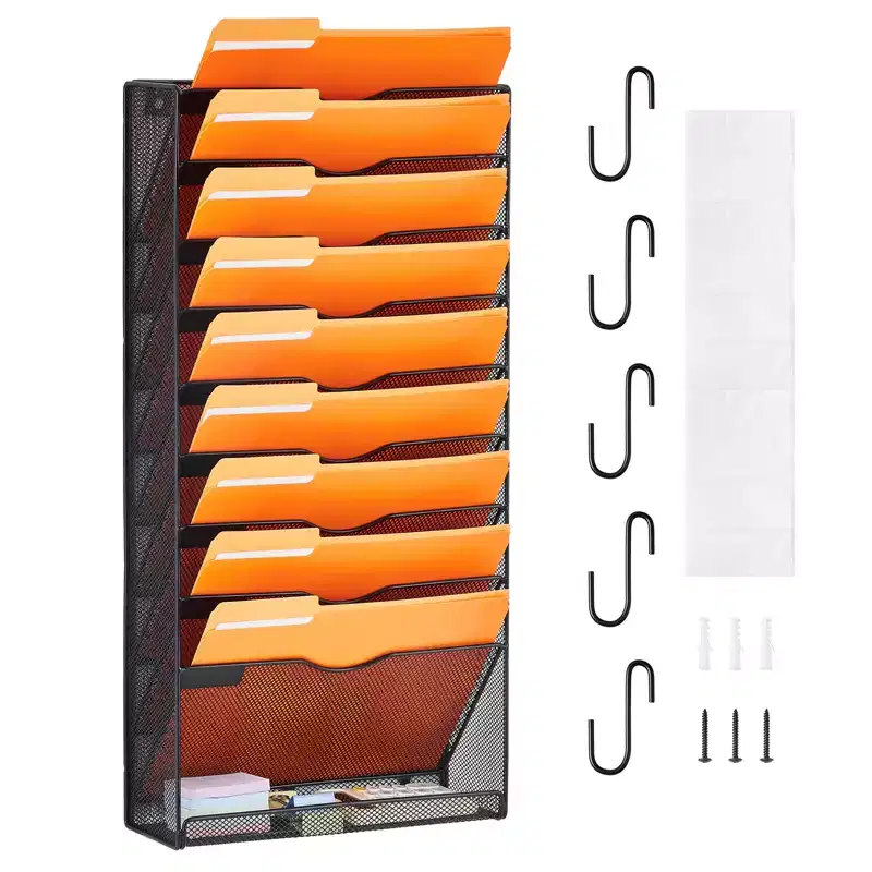 File Wall Rack, One-Piece 10 Pockets Mesh Wall File Holder, Wall Mounted Magazine Mail Paper & Document Storage Folder, Metal Wall File Organizer