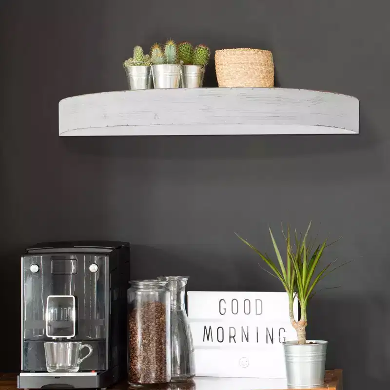 Small Round Wood Floating Decorative Wall Shelf White - Circular MDF Wall-Mount, No Assembly Required