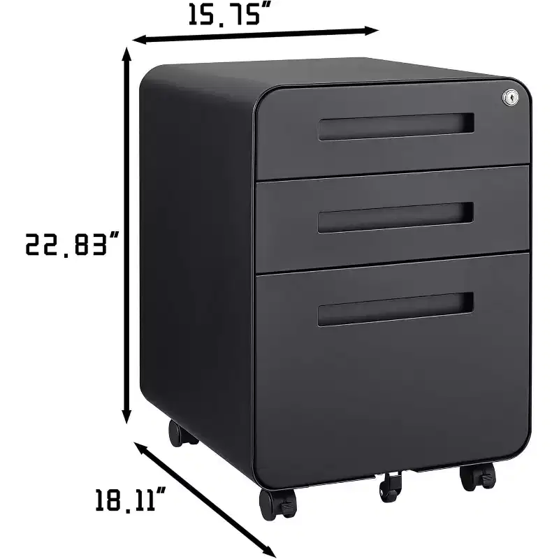 3 Drawer Rolling File Cabinet for Home Office, Under Desk Mobile Filing Cabinet with Lock & Anti-tilt, for A4/Letter/Legal Size