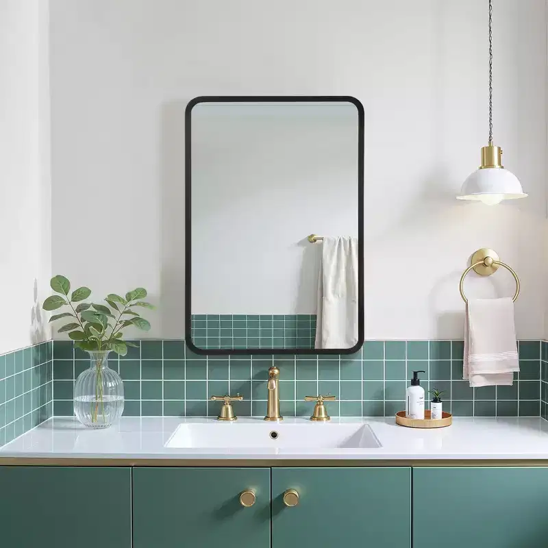 MAYEERTY 28 x 20in Modern Rectangular Bathroom Medicine Cabinets, Metal Framed Wall Mirror with Storage, Black