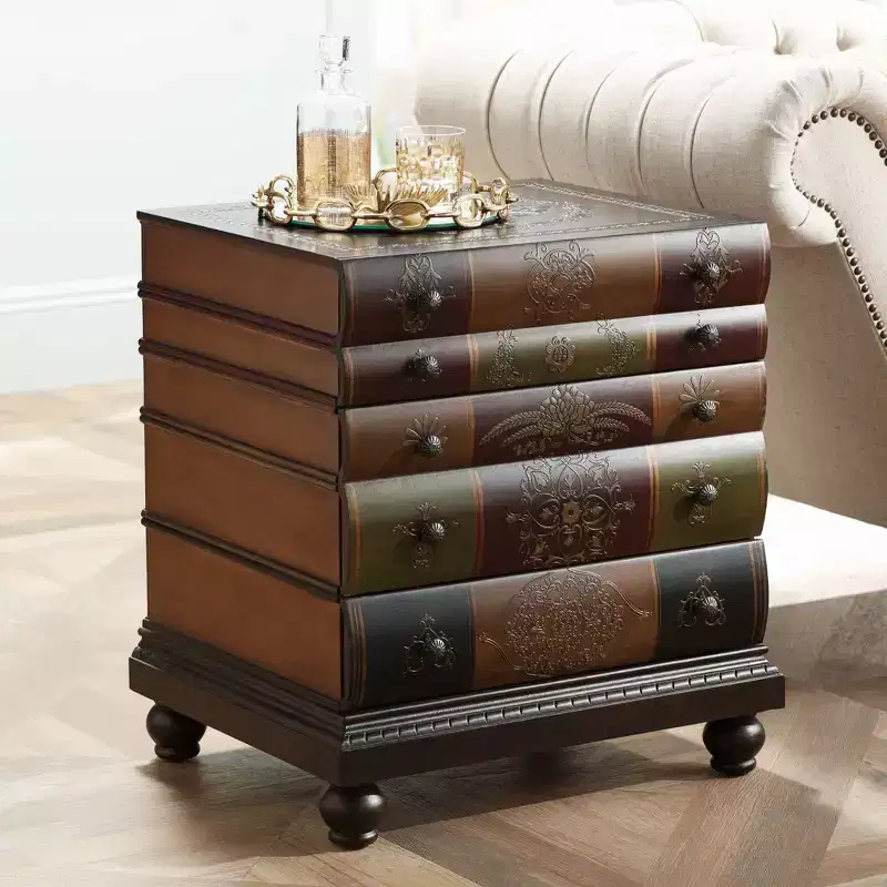 Crestview Collection Vintage Chestnut Wood Rectangular Accent Side End Table 23 x 20 with 3-Drawer Brown Library Book for Living Room Bedroom House