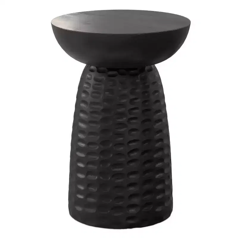 Round Mango Wood Accent Table, Black, 17.7