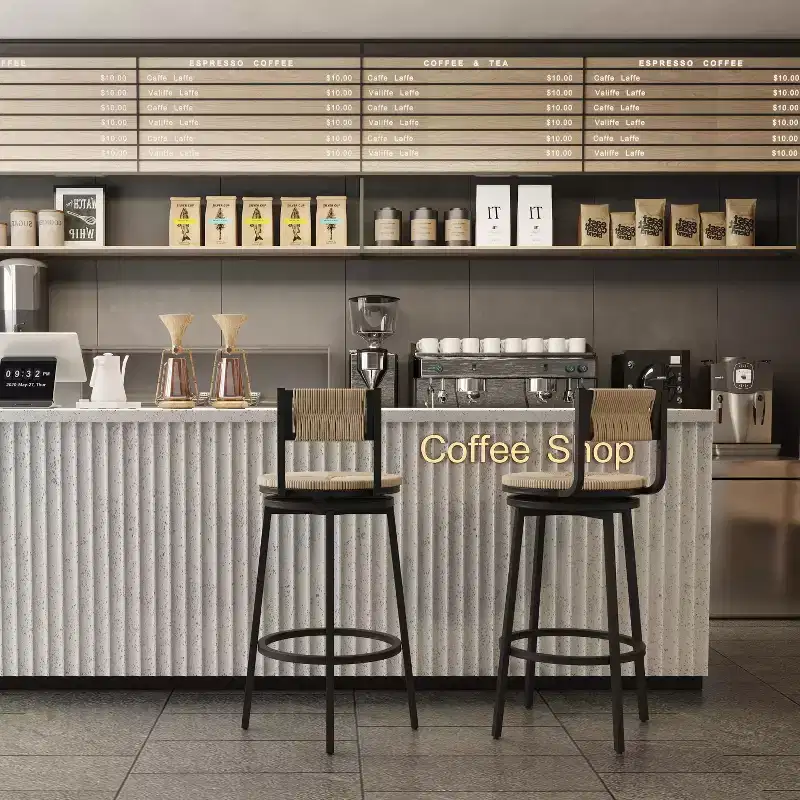 MAYEERTY Set of 2 Creamy White Swivel Bar Stools Handwoven Paper Rope Metal Frame for Kitchen Counter