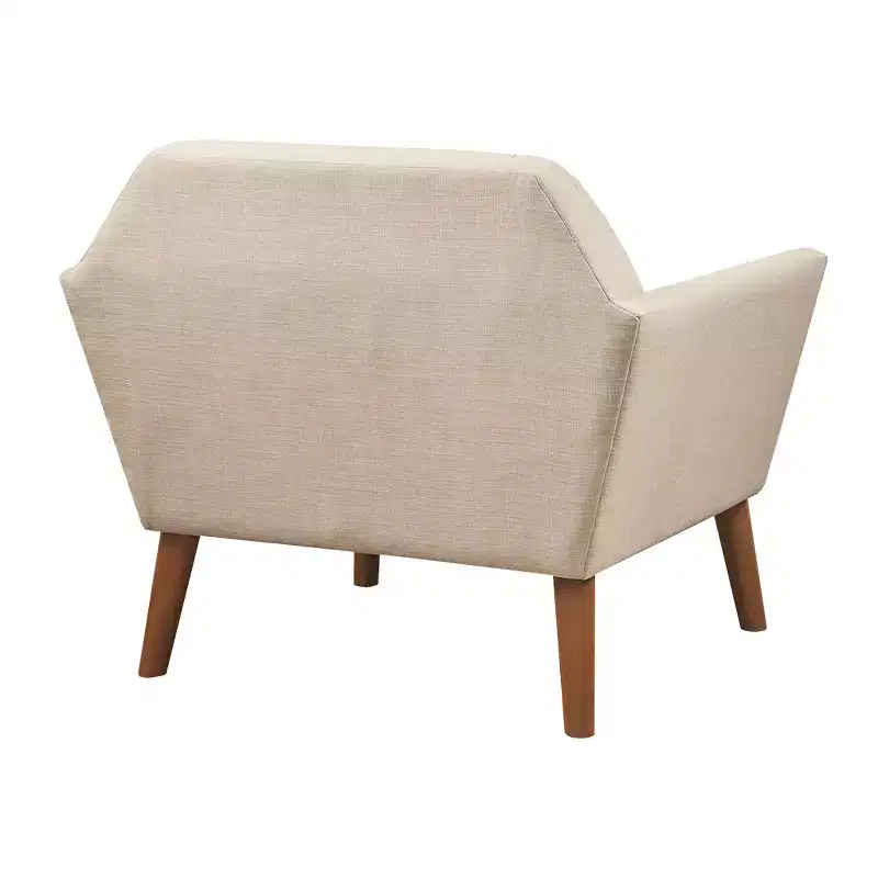 Midcentury Modern Accent Chair, Linen Upholstered Tufted Armchair with Wood Frame, Blue Reading Chair for Living Room Bedroom