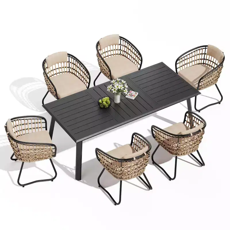 Crestlive Products 7/9PC Patio Dining Sets With Aluminum Table & Cushion Rattan Armchairs