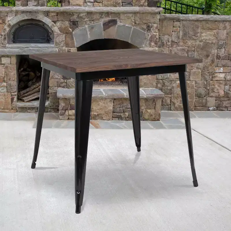 Flash Furniture 31.5 Square Metal Indoor Table with Rustic Wood Top
