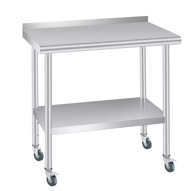 Stainless Steel Table 30 x 24 Inches with Backsplash 4 Caster Wheels,Heavy Duty Kitchen Worktable with Adjustable Under Shelf for Restaurant Business