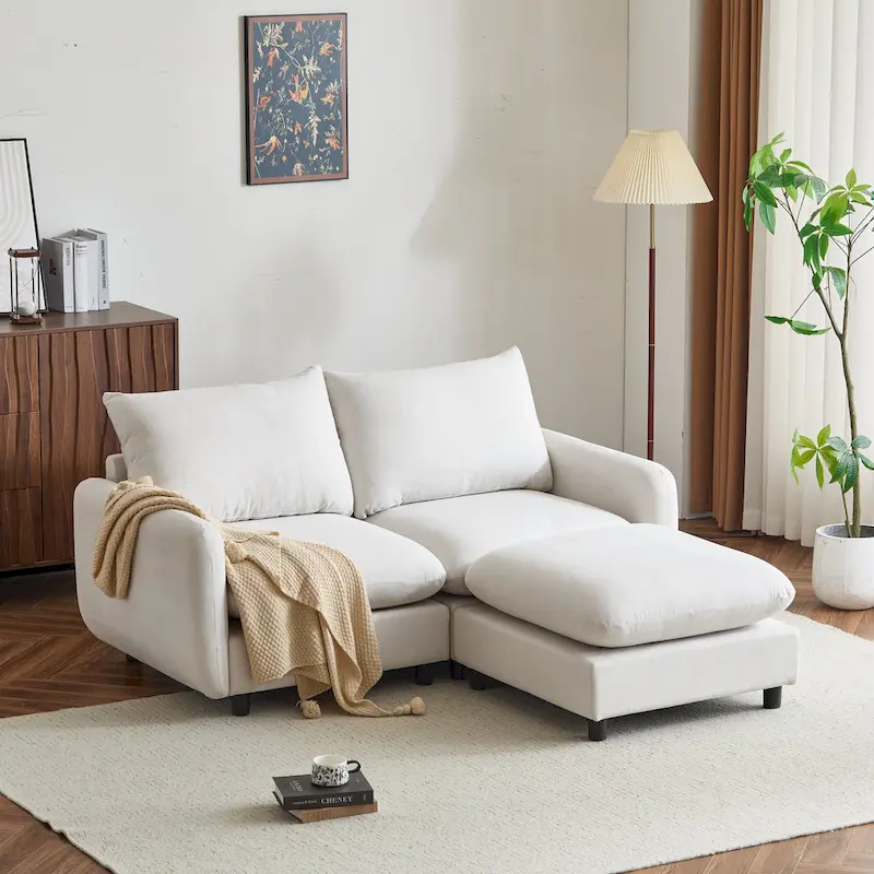 Christopher Knight Home - Evelyn Modern 2-Seater Modular Upholstery Sectional Loveseat Sofa with Ottoman
