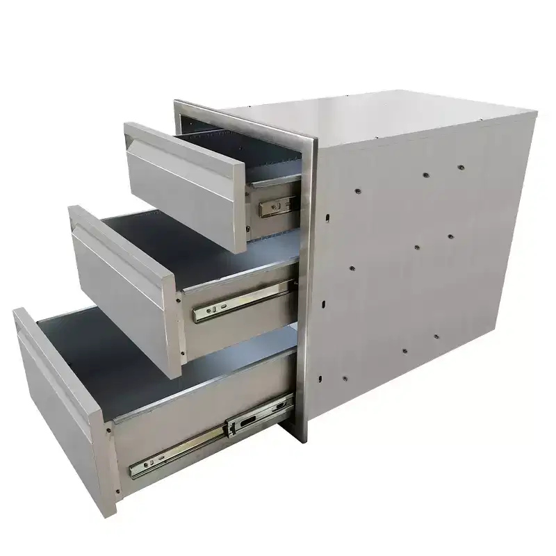 Outdoor Kitchen Storage Drawers, 3-Tier Stainless Steel, 18x23x23 Built-in Recessed Outdoor Drawers, BBQ Island for Outdoor Kitchens