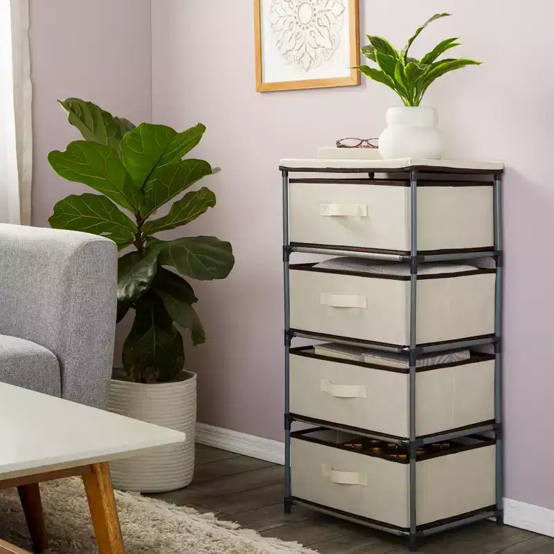 4-Tier Tall Closet Dresser with Drawers - Clothes Organizer and Small Fabric Storage for Bedroom